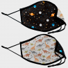 Mascarilla algodón orgánico reversible pequeña dinos grey y planets black homologada con protección +90%