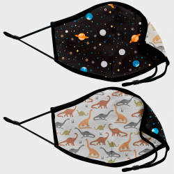 Mascarilla algodón orgánico reversible mediana dinos grey y planets black homologada con protección +90%