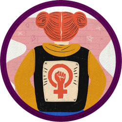 Parche redondo para el día de la mujer diseño Chica Espalda