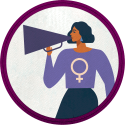 Parche redondo para el día de la mujer diseño Chica Hablando