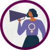 Parche redondo para el día de la mujer diseño Chica Hablando