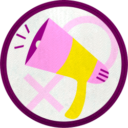 Parche redondo para el día de la mujer diseño MEGAFONO