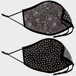 Mascarilla algodón orgánico reversible grande dots black y flower antracite homologada con protección +90%