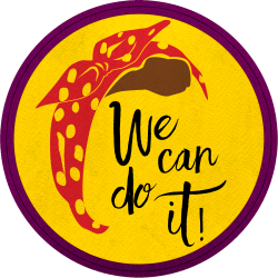 Parche redondo para el día de la mujer diseño We Can Do It Silueta