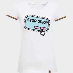 Camiseta rainbow mujer para el orgullo LGBTIQA+ diseño Stop Odio