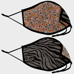 Mascarilla algodón orgánico reversible grande ditsy flower grey y zebra black homologada con protección +90%