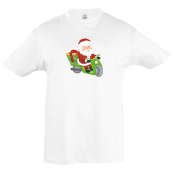 Camiseta infantil papa Noel en moto