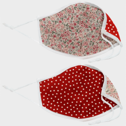Mascarilla algodón orgánico reversible grande full dot dark red y ditsy flower pink homologada con protección +90%