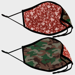 Mascarilla algodón orgánico reversible súper grande flores granate y camuflaje kaki homologada con protección +90%
