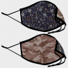 Mascarilla algodón orgánico reversible súper grande flores navy y camuflaje stone homologada con protección +90%
