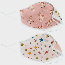 Mascarilla algodón orgánico reversible mediana unicorn pink y star homologada con protección +90%