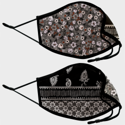 Mascarilla algodón orgánico reversible pequeña bandana black y flower black homologada con protección +90%